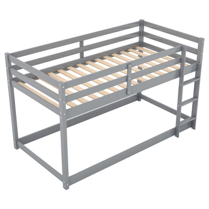 Gray Twin Over Twin Floor Bunk Bed with Ladder for Kids