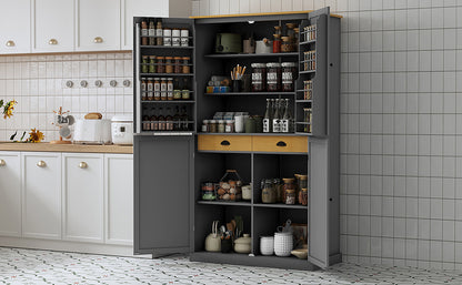 40.2"x20"x71.3" Modern High Kitchen Pantry - Spacious Storage Cabinet with Adjustable Shelves & Drawers in Gray
