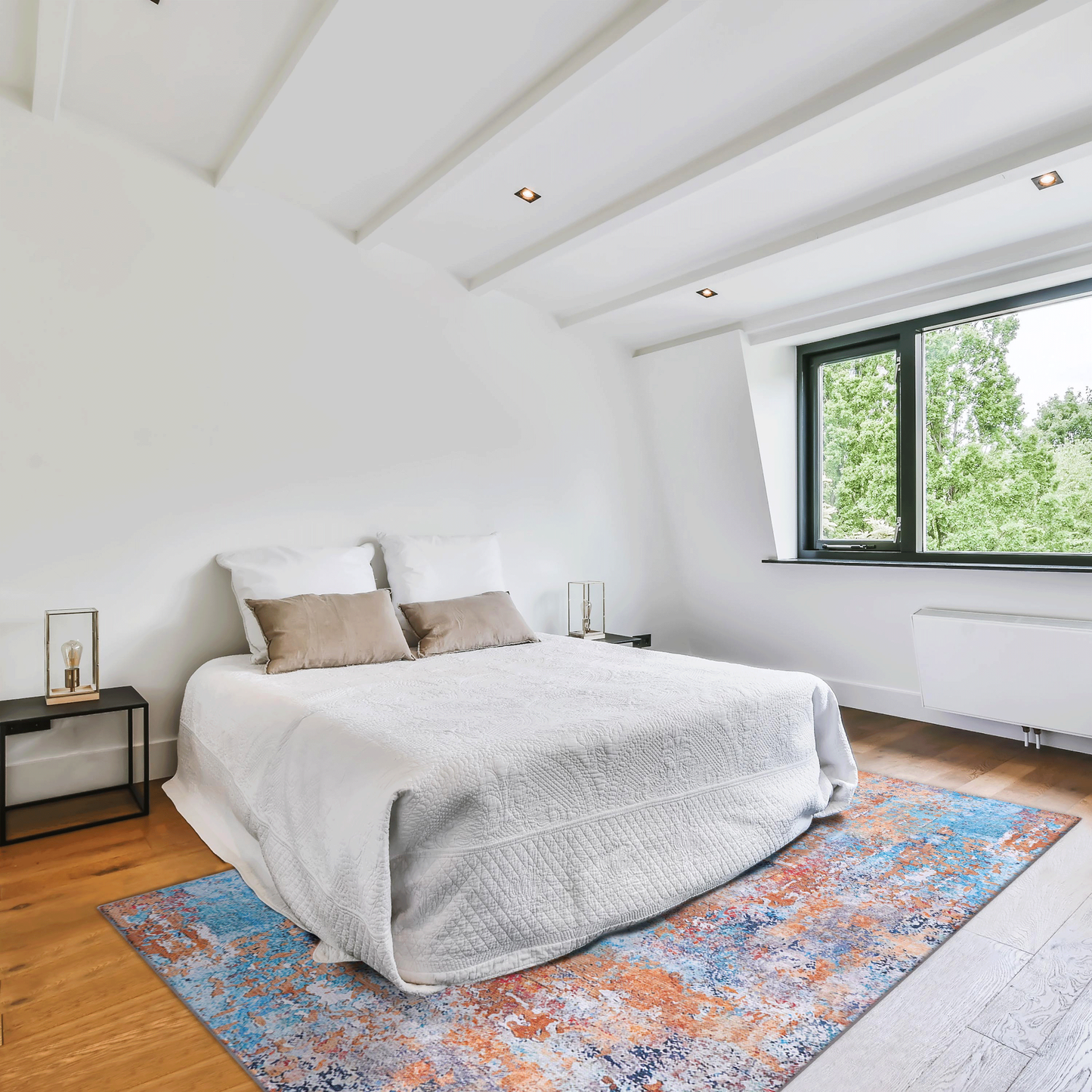 5x8 Area Rug, Machine-Washable, Low-Pile Chenille Polyester, Non-Slip Backing, Kid & Pet Friendly, Multi