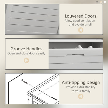 Slim Entryway Shoe Organizer Cabinet with 3 Flip Drawers and Louvered Doors, Holds 6 Pairs of Shoes, White Finish