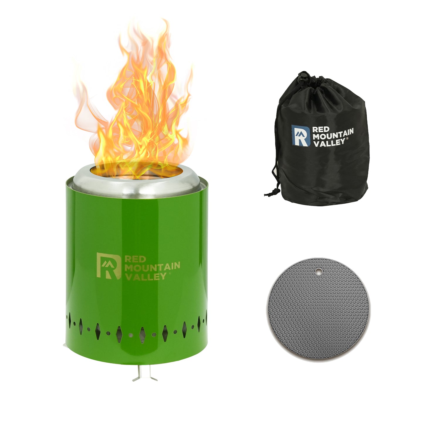 Smokeless Tabletop Fire Pit With Travel Bag And Fireproof Mat, Mini Camping Stove, Stainless Steel Green