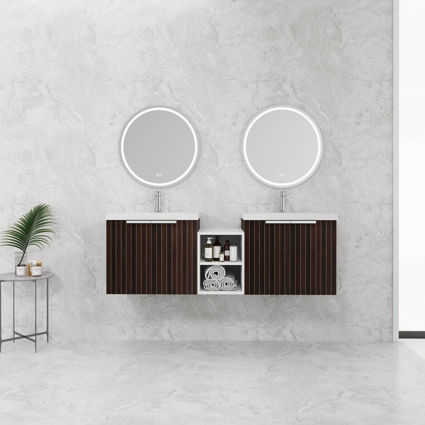 60-Inch Modern Bathroom Vanity with Soft Close Doors and Dual Sink - Eco-Friendly Design with Ample Storage Shelves