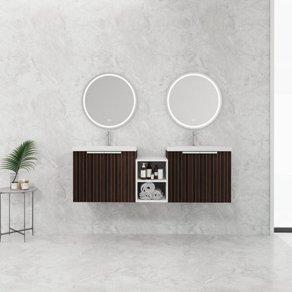 60-Inch Modern Bathroom Vanity with Soft Close Doors and Dual Sink - Eco-Friendly Design with Ample Storage Shelves