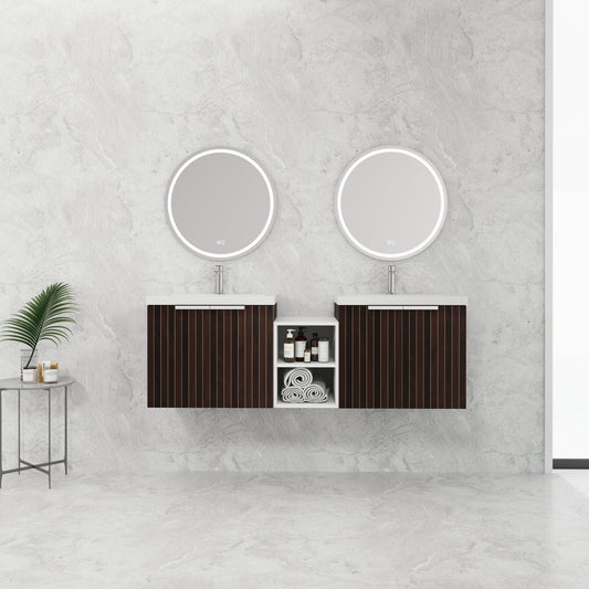 60-Inch Modern Bathroom Vanity with Soft Close Doors and Dual Sink - Eco-Friendly Design with Ample Storage Shelves