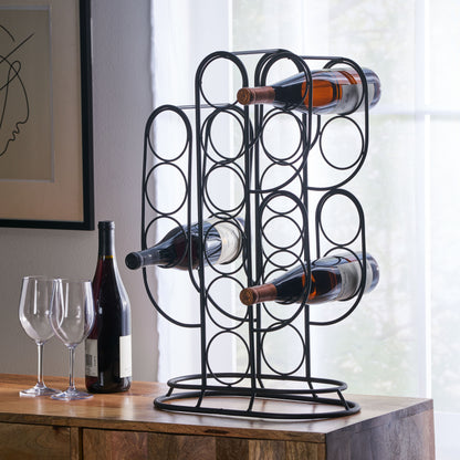 Cactus Inspired Metal Wine Rack 13 Bottles Black Finish