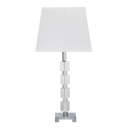 Glam Crystal Cube Table Lamp, 25-Inch, Crystal with Chrome Base, E26 LED Compatible, 66-Inch Cord White