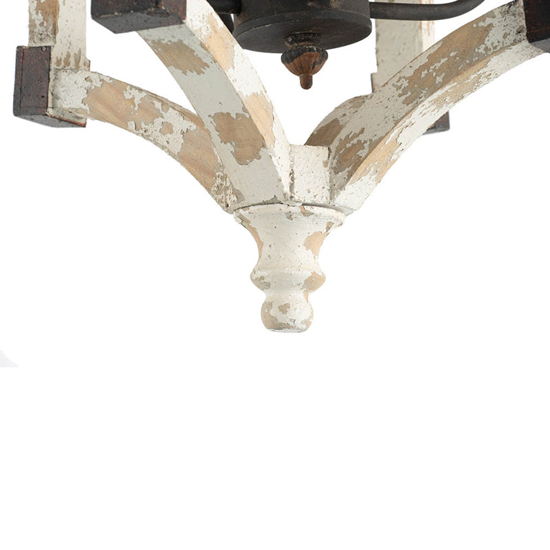 Four-Light Wood Chandelier with Adjustable Chain for Kitchen, Foyer, 18in Wide, Bulbs Not Included, Cream