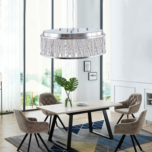 18.9-Inch Round Modern Crystal Chandelier for Dining, Kitchen Island — Flush Mount Ceiling Light Silver