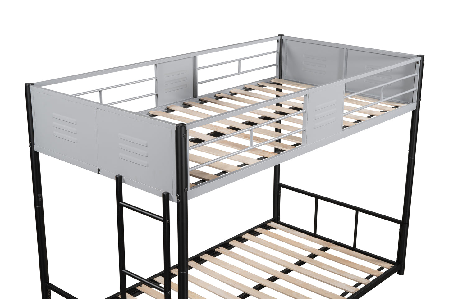 Sturdy Metal Twin Over Twin Bunk Bed with Safety Guardrail and Noise-Reduced Design