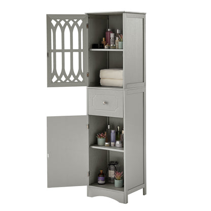 Sleek Grey Freestanding Bathroom Storage Cabinet with Adjustable Shelves and Acrylic Doors