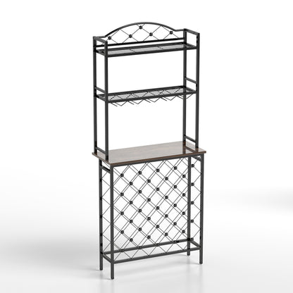 Industrial 3 Tier Wine Rack Table With Wood Shelves