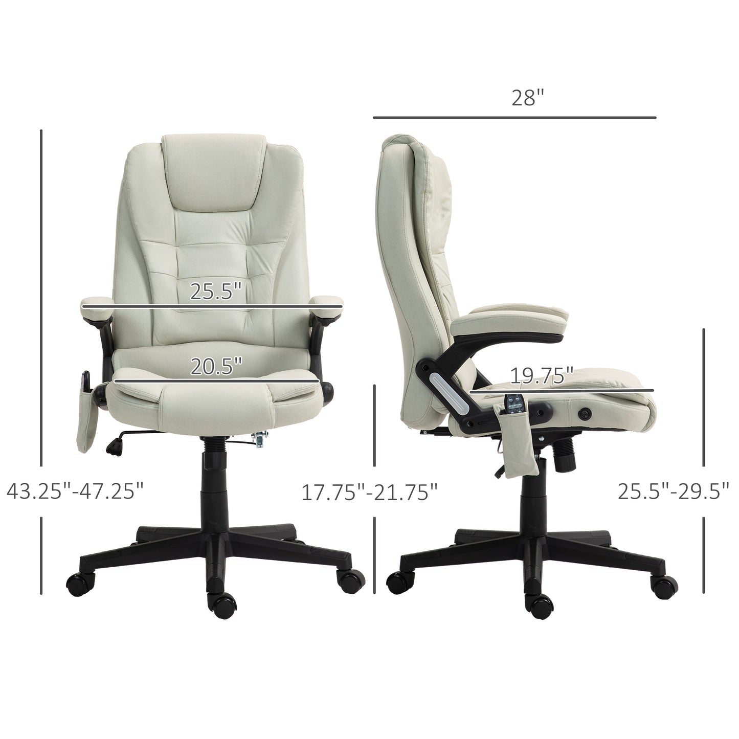 Beige Executive Office Chair with 6-Point Vibration Massage, Heat Function, High Back, and Reclining Design