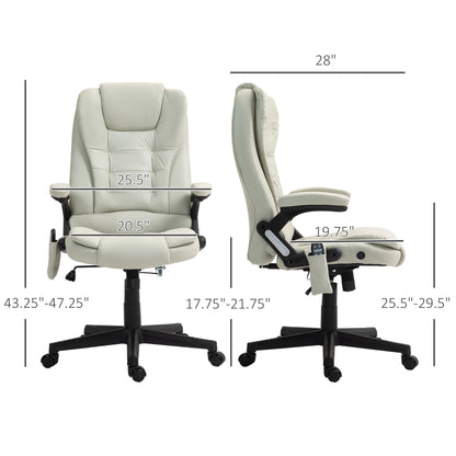 Beige Executive Office Chair with 6-Point Vibration Massage, Heat Function, High Back, and Reclining Design
