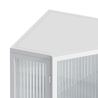 22.25" Modern White Corner Cabinet with Tempered Glass Door and Dual Storage Shelves for Home Use
