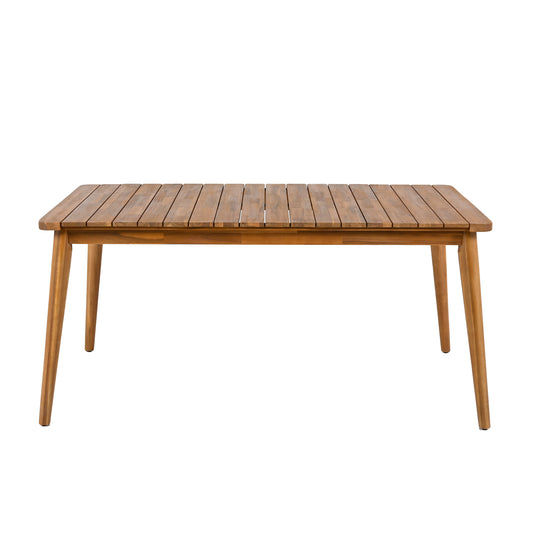 Acacia Wood Outdoor Dining Table For 6 People Farmhouse Style Patio Garden Backyard 63 Inch Long 180 Lb Capacity Teak