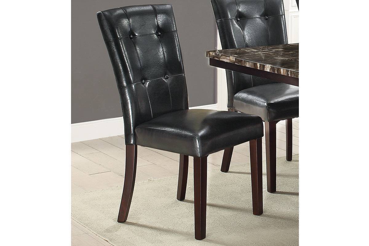 Set of 2 Parson Dining Chairs, Faux Leather, Tufted Back, Birch Wood & MDF, 19 x 24 x 39 in, Black