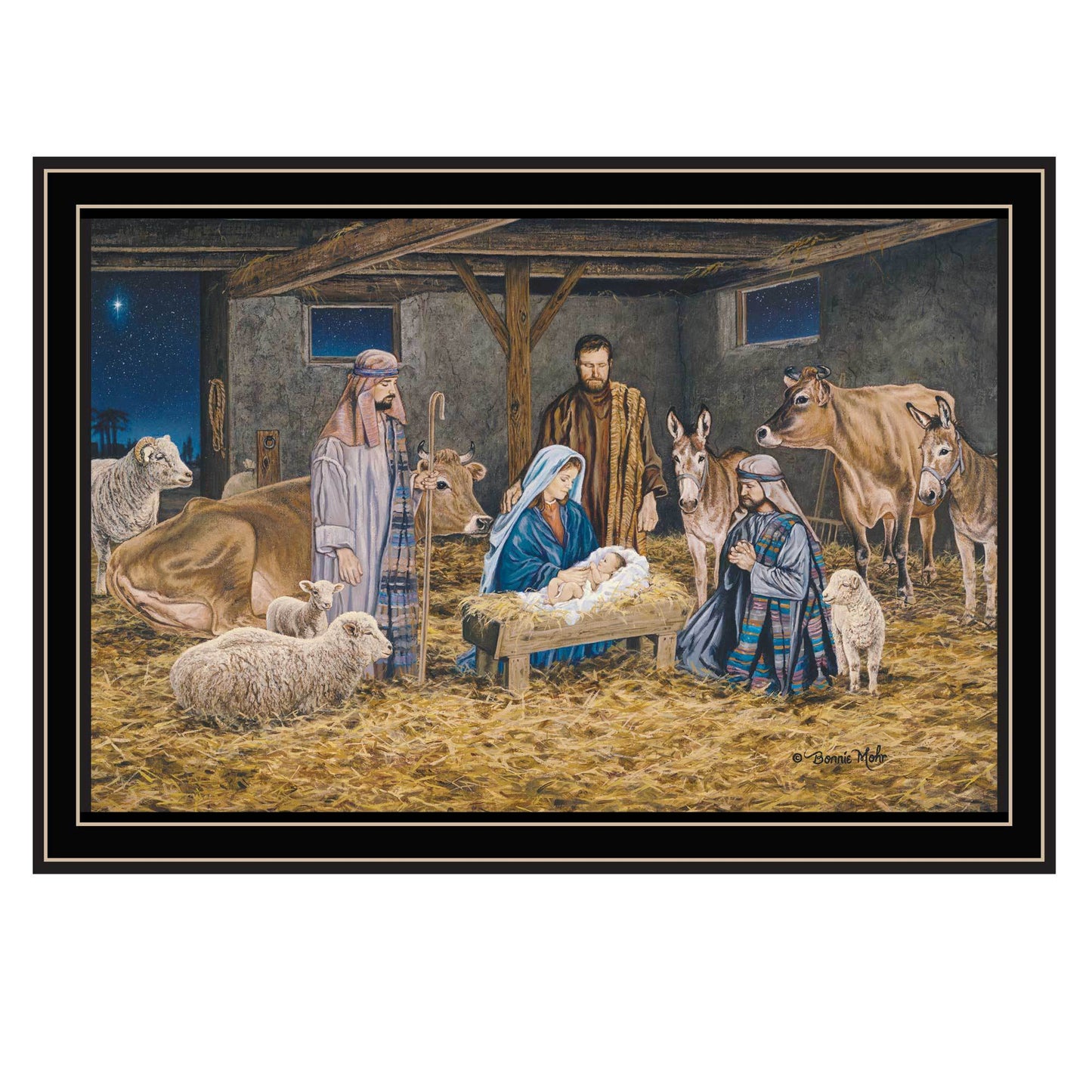 Birth of Christ Nativity Framed Wall Art for Living Room, 15x21 in, Home Decor, Black Frame, Multicolor