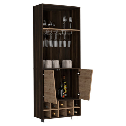 Modern Dark Oak Pine Fraktal Corner Bar Cabinet Wine Rack