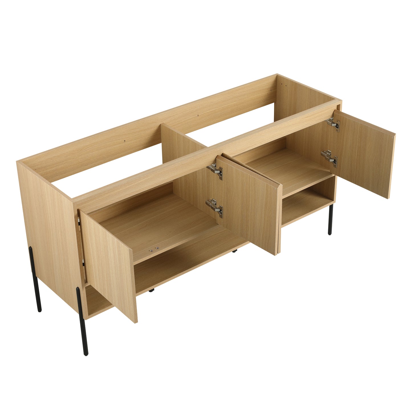 60-Inch Modern Oak Bathroom Vanity Set with Single Resin Sink and 4-Door Storage Cabinet