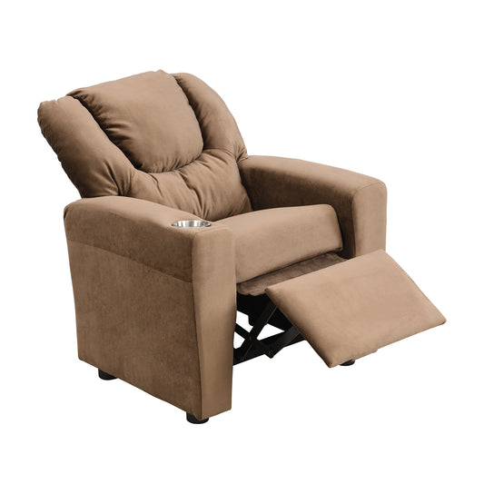 Kids Recliner Chair with Cup Holders, Footrest, Velvet, 150 lb Capacity, Easy Assembly, Brown Velvet