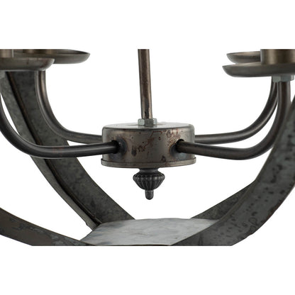 Four-Light Iron Chandelier with Adjustable Chain for Kitchen or Dining — 15.7in Square, Gray Rustic Finish