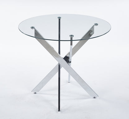 Dining Table With Tempered Glass And Cross Metal Legs Chrome