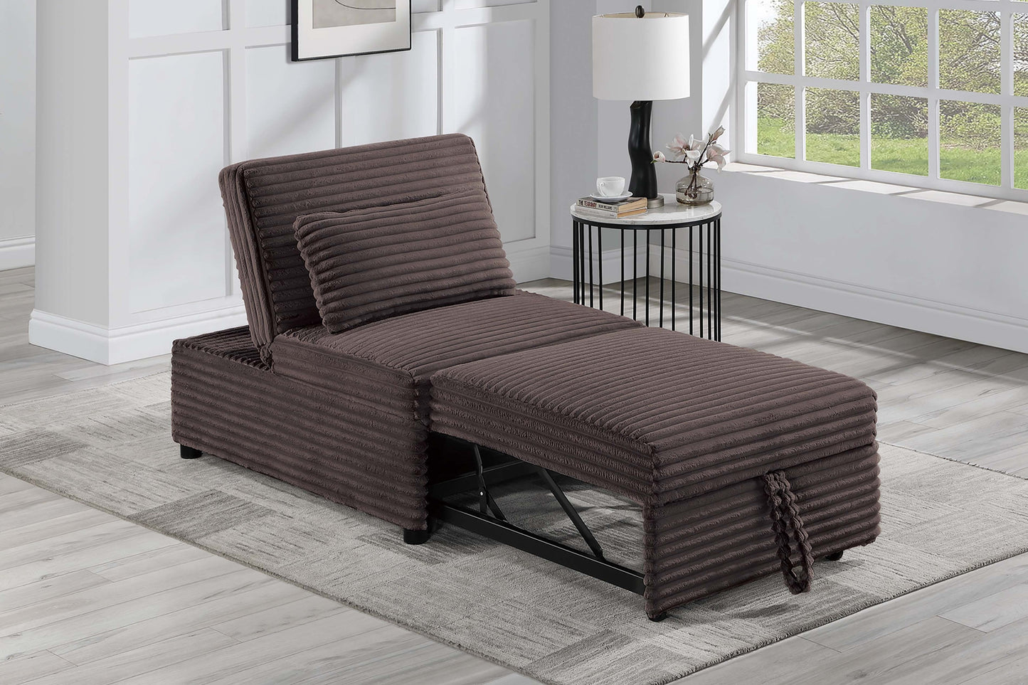 Convertible Sleeper Sofa Chair with Pull-Out Bed, 32x44 in, Plush Corduroy Upholstery, Chocolate