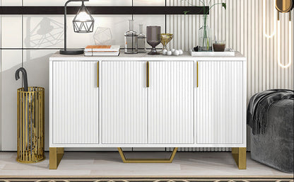 Modern sideboard with Four Doors, Metal handles & Legs and Adjustable Shelves Kitchen Cabinet (White)
