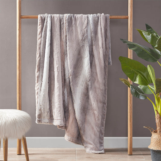 Oversized Faux Fur Throw, 60x70 in, 100% Polyester Face + Mink Reverse, Machine Washable, OEKO-TEX, Grey