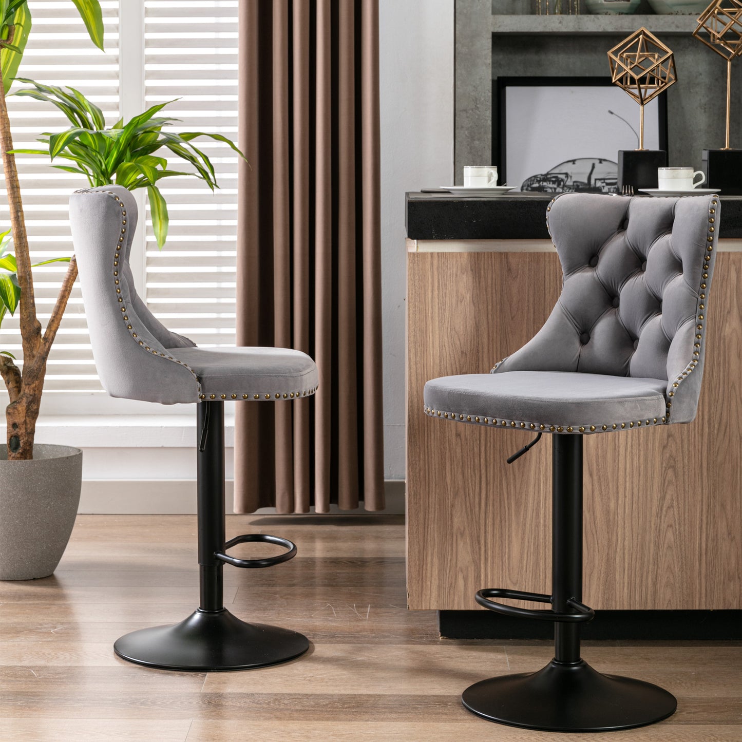 AA Velvet Swivel Bar Stools Adjustable 25 33 Gray Set of 2