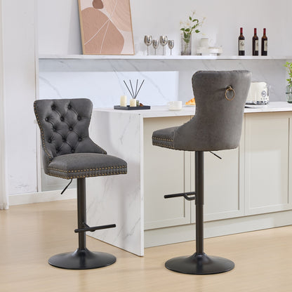 Tufted Back Swivel Bar Stools, PU Upholstery, Set of 2, Counter Height, for Home Bar, Aged Finish