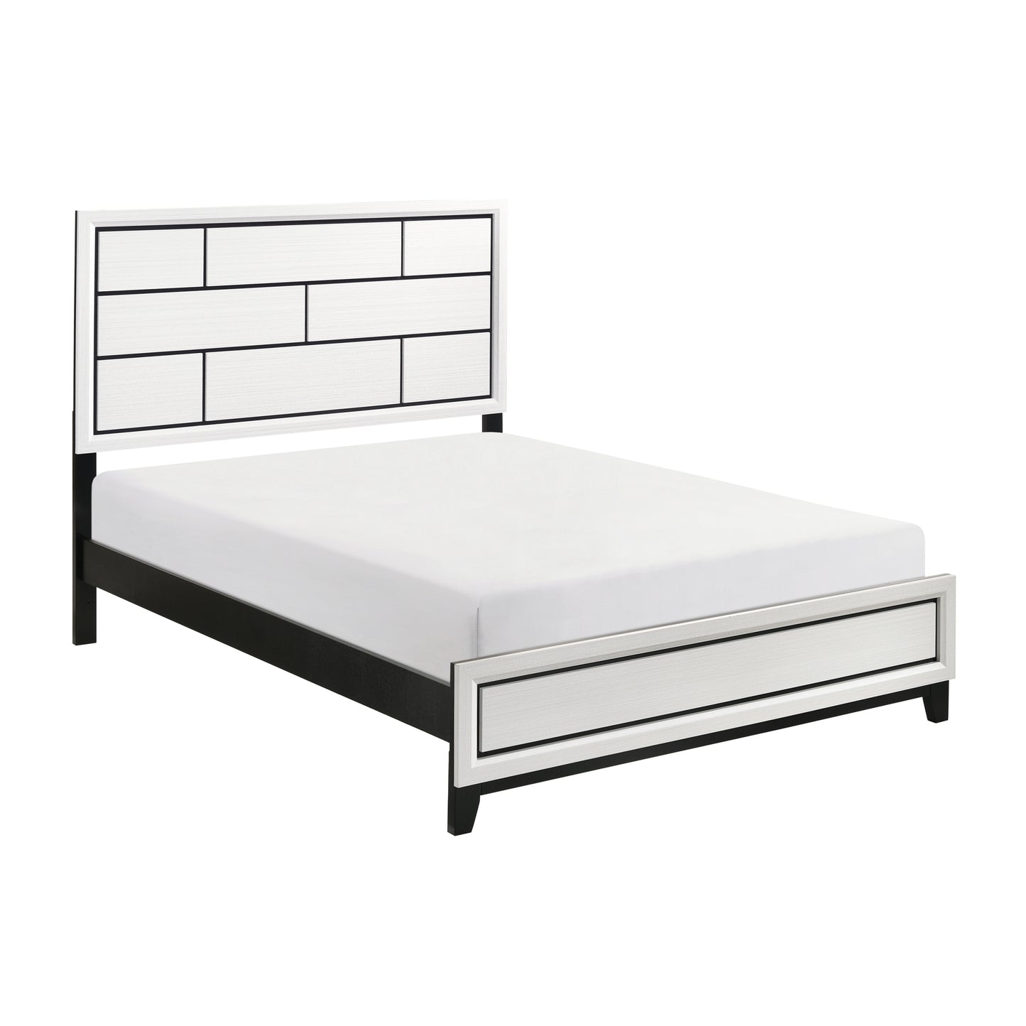 Sleek White Contemporary Queen Bed with Elegant Black Accents
