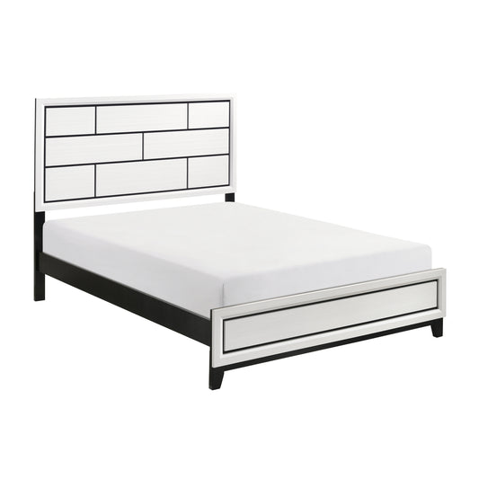 Sleek White Contemporary Queen Bed with Elegant Black Accents
