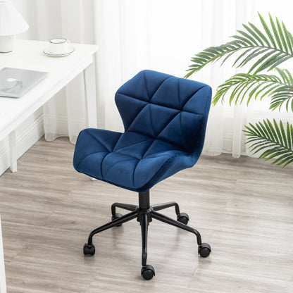 Blue Velvet Diamond Tufted Adjustable Swivel Office Chair