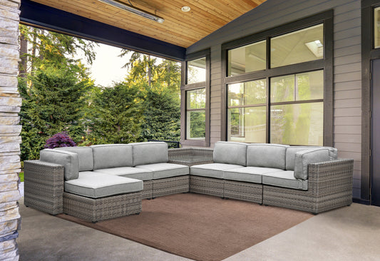 Weather-Resistant Sectional Sofa For Patio, 222in Long, Removable Cushions, Stain-Resistant, Foam-Filled Polyester Gray