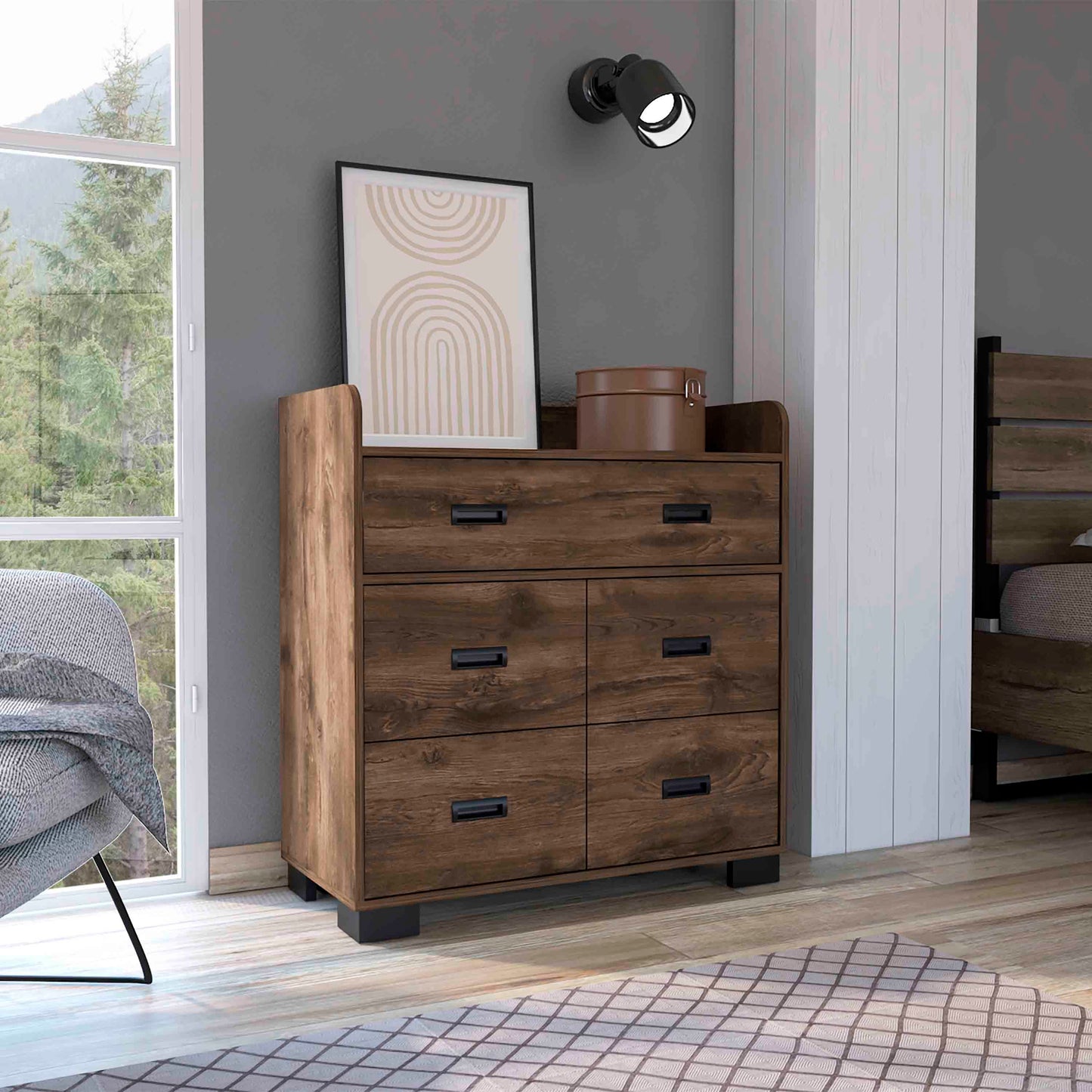 Elegant Dark Brown Alyn Dresser with Dual Storage Drawers and Contemporary Design