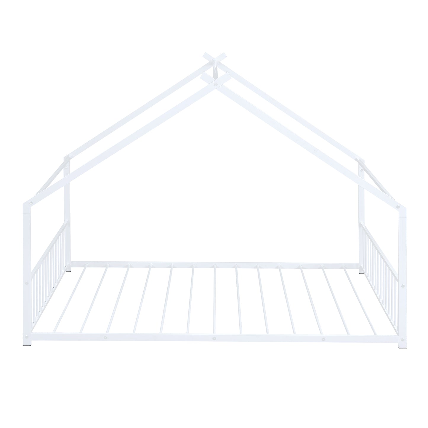 Whimsical White Full Size Metal House Bed for Kids