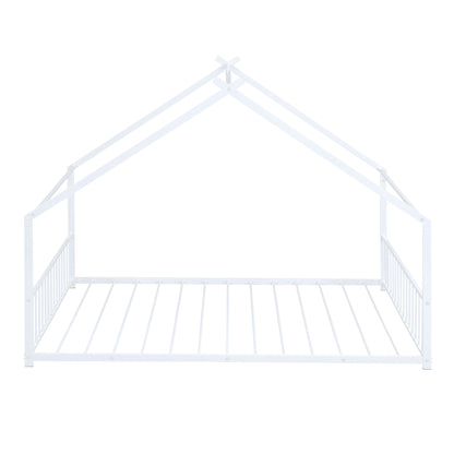 Whimsical White Full Size Metal House Bed for Kids