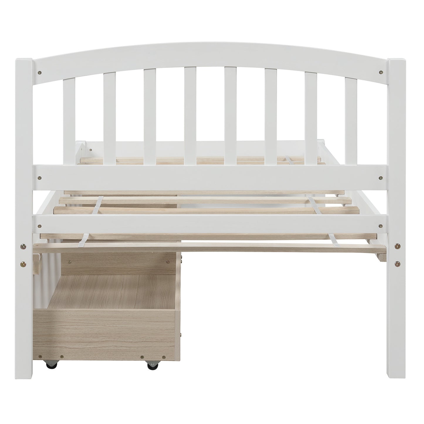 Elegant White Twin Platform Bed with Storage Drawers and Headboard