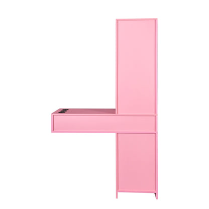 Modern Vanity Desk with Multi-Layer Hair Styling Storage, Compact Makeup Table for Bedroom or Dorm, pink