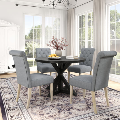 Round Dining Table With Tufted Chairs 5 Piece Set Gray