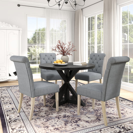 Round Dining Table With Tufted Chairs 5 Piece Set Gray