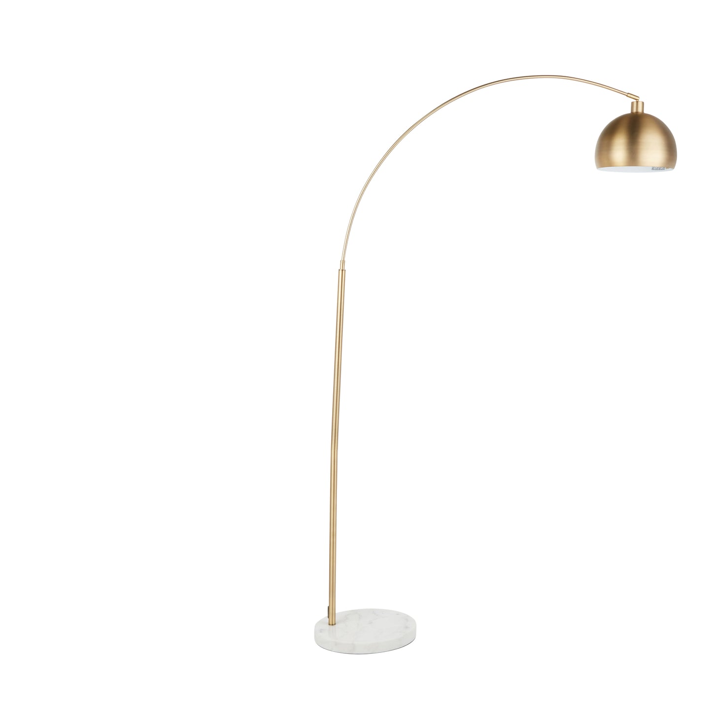 Contemporary Arc Floor Lamp with Marble Base and Half-Globe Shade, Foot Switch, 60W, Antique Brass