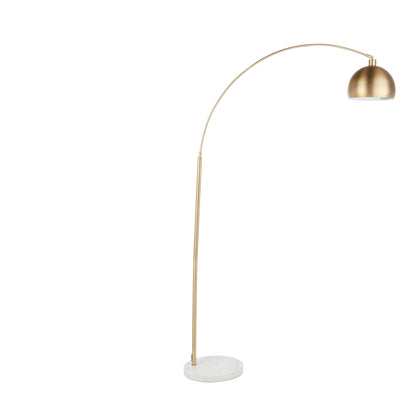 Contemporary Arc Floor Lamp with Marble Base and Half-Globe Shade, Foot Switch, 60W, Antique Brass