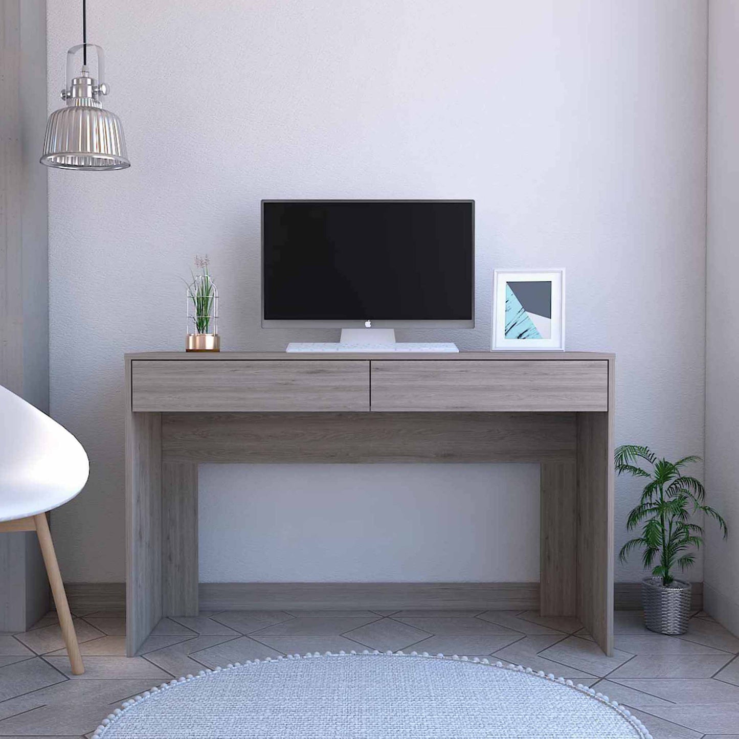 Modern Light Gray 2-Drawer Writing Desk