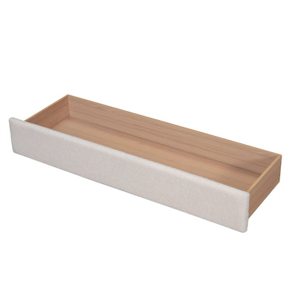 Beige Teddy Fleece Queen Upholstered Platform Bed with Storage Drawer