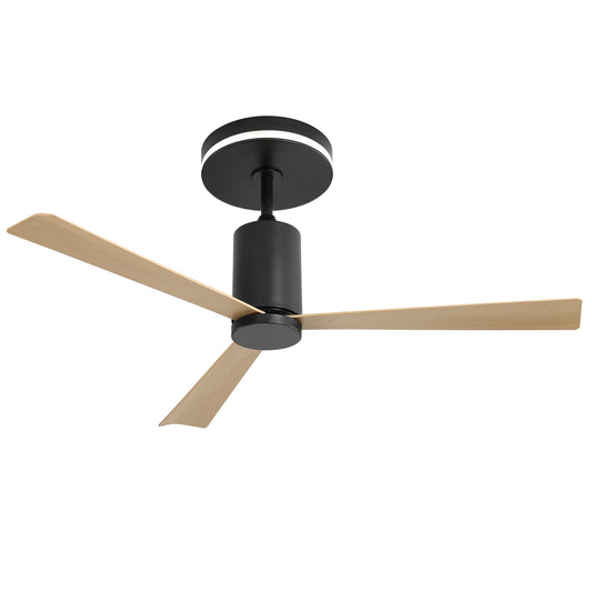 52-Inch Flush Mount Ceiling Fan with LED Light and Remote, 3 ABS Blades, Reversible DC Motor, Matte Black