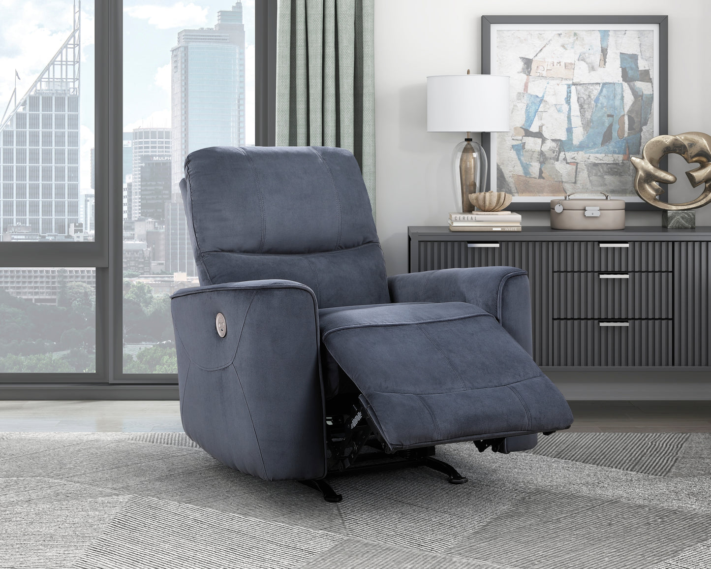 Modern Power Rocker Recliner for Living Room, One-Person, Velvet Upholstery, Solid Wood Frame, Dark Gray