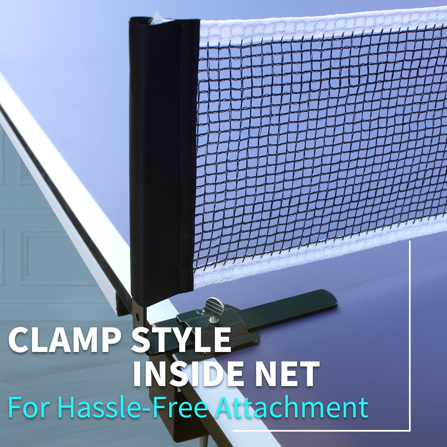 9-Foot Foldable Indoor Table Tennis Table with Net, Regulation-Size Ping Pong, Playback Blue