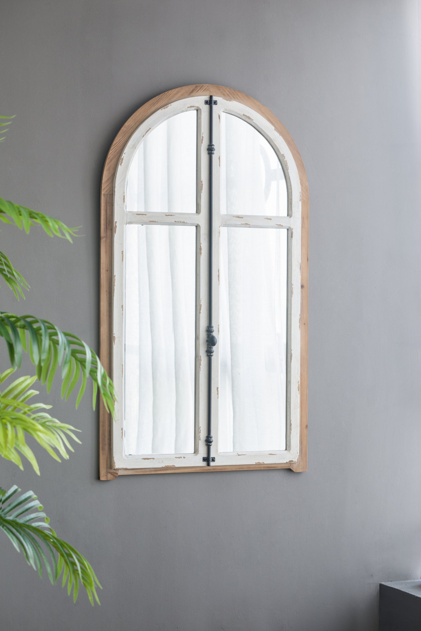 Carina Arched Window Frame Wall Mirror - 27.5" x 48" Distressed White Finish